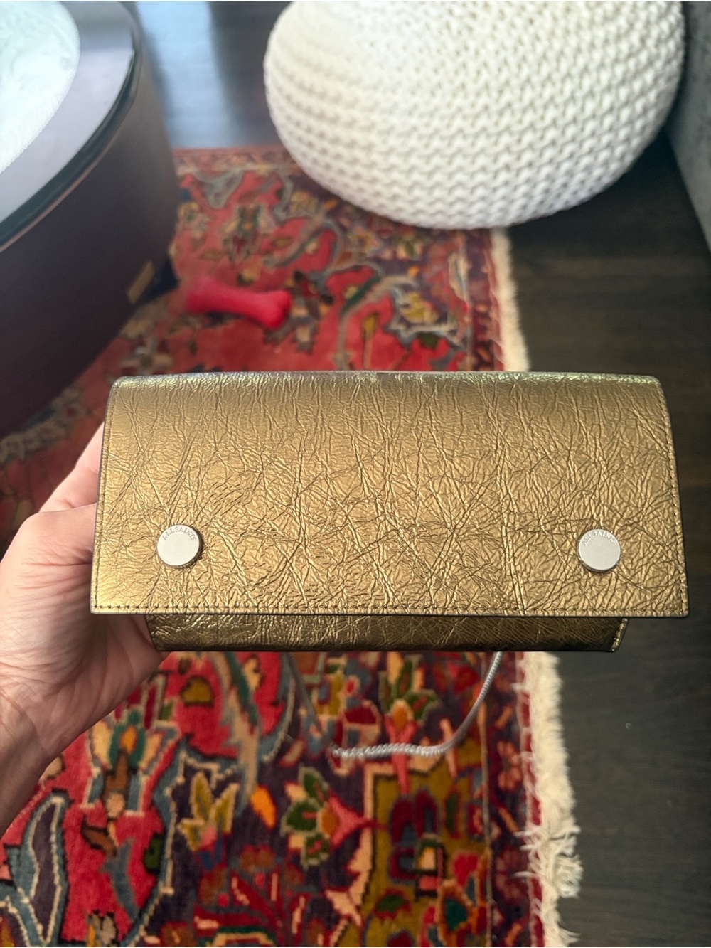 AllSaints Metallic Gold Leather Clutch